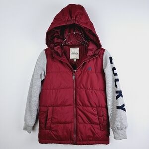 Lucky Brand Boy's Hooded Puffer Vest Sweatshirt Sleeves Jacket Twofer Combo NWT